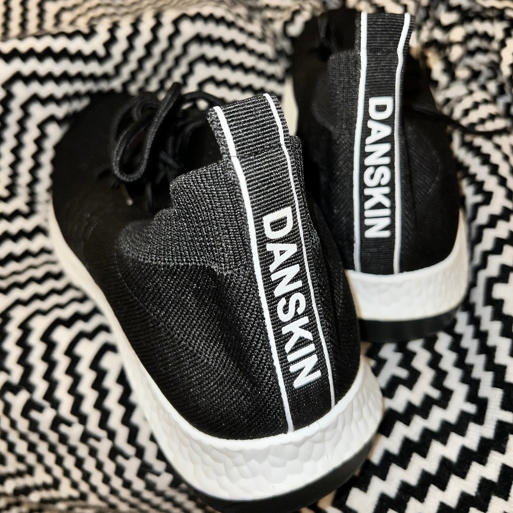 Brand New Danskin Tennis Shoes in Black Mesh with White Bottoms